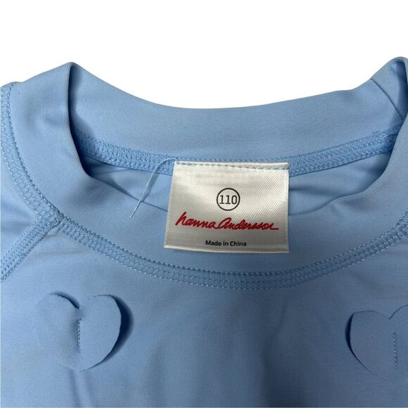 Hanna Andersson Heart Rash Guard Swim Top Girls Light Blue Long Sleeve Size 5 - Picture 3 of 7
